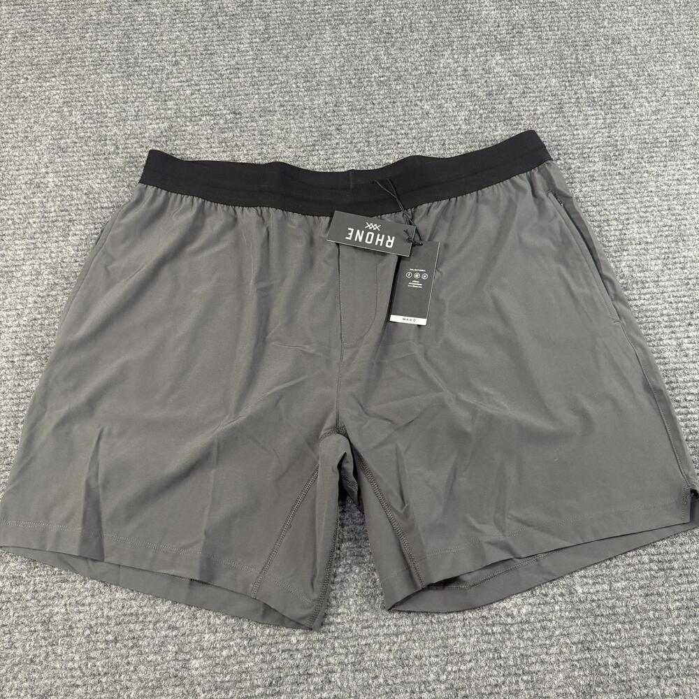 Rhone Mako Tech Short Mens 2XL Gray Unlined Stretch Drawcord Gym Performance